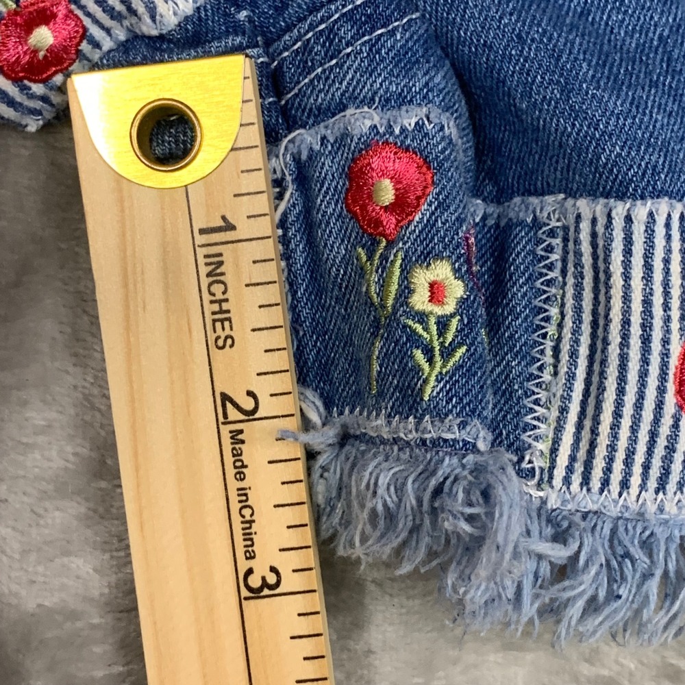 VTG Y2K Young Hearts Toddler 2T Denim Shortalls Floral Cherry Embroidered Garden - Picture 9 of 9